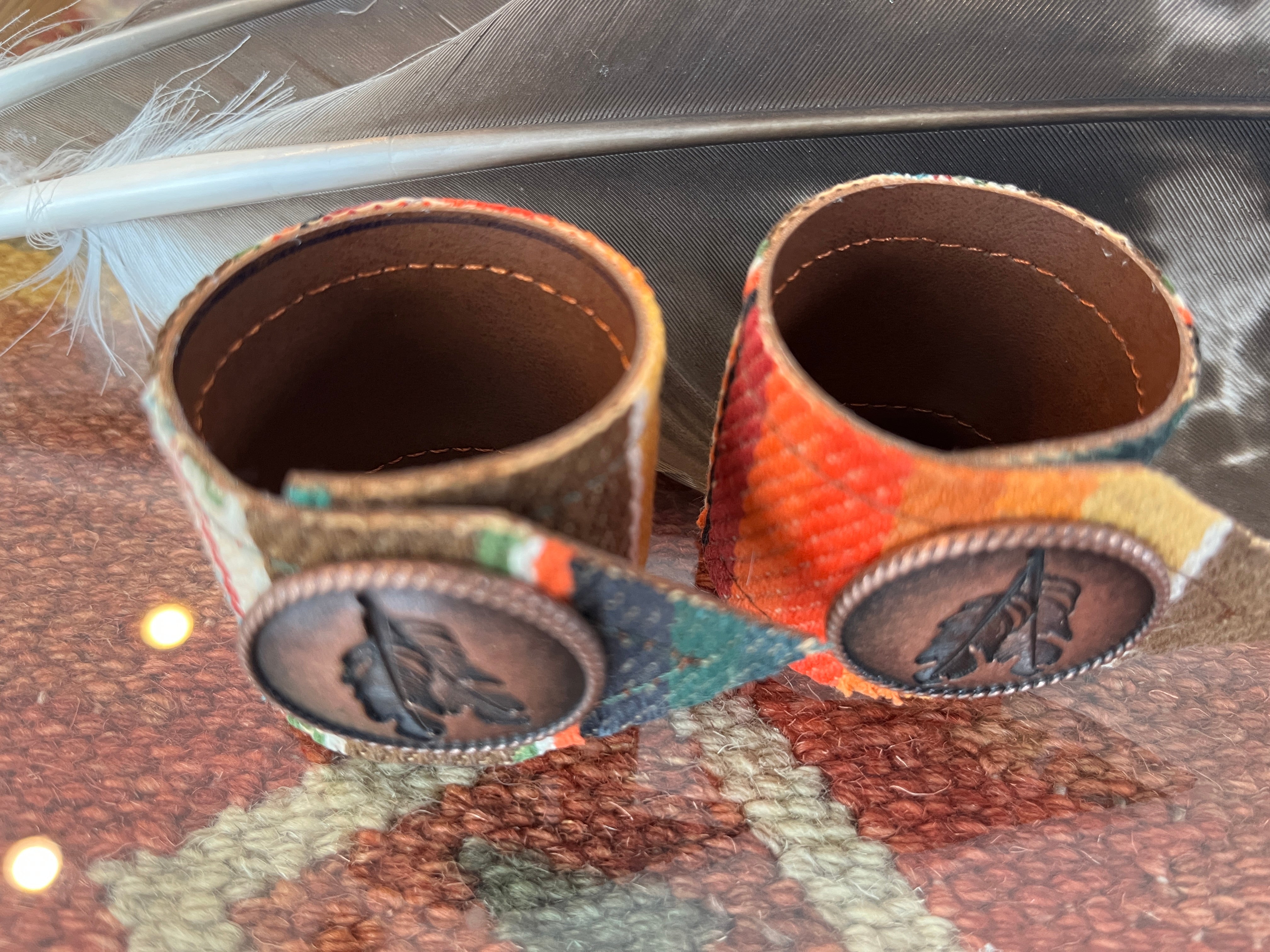 Feather and sunset serape napkin rings - handmade in Oregon - Your Western Decor