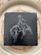 Engraved cowboy bronc western slate coasters made to order - Your Western Decor