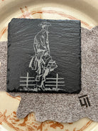 Custom engraved western slate coaster with cowboy - made to order - Your Western Decor