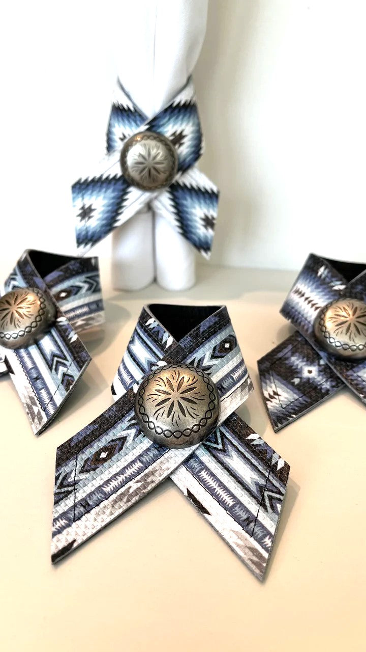 Southwestern Aztec Design Leather Napkin Rings - Blue Mountain Brands Home Decor