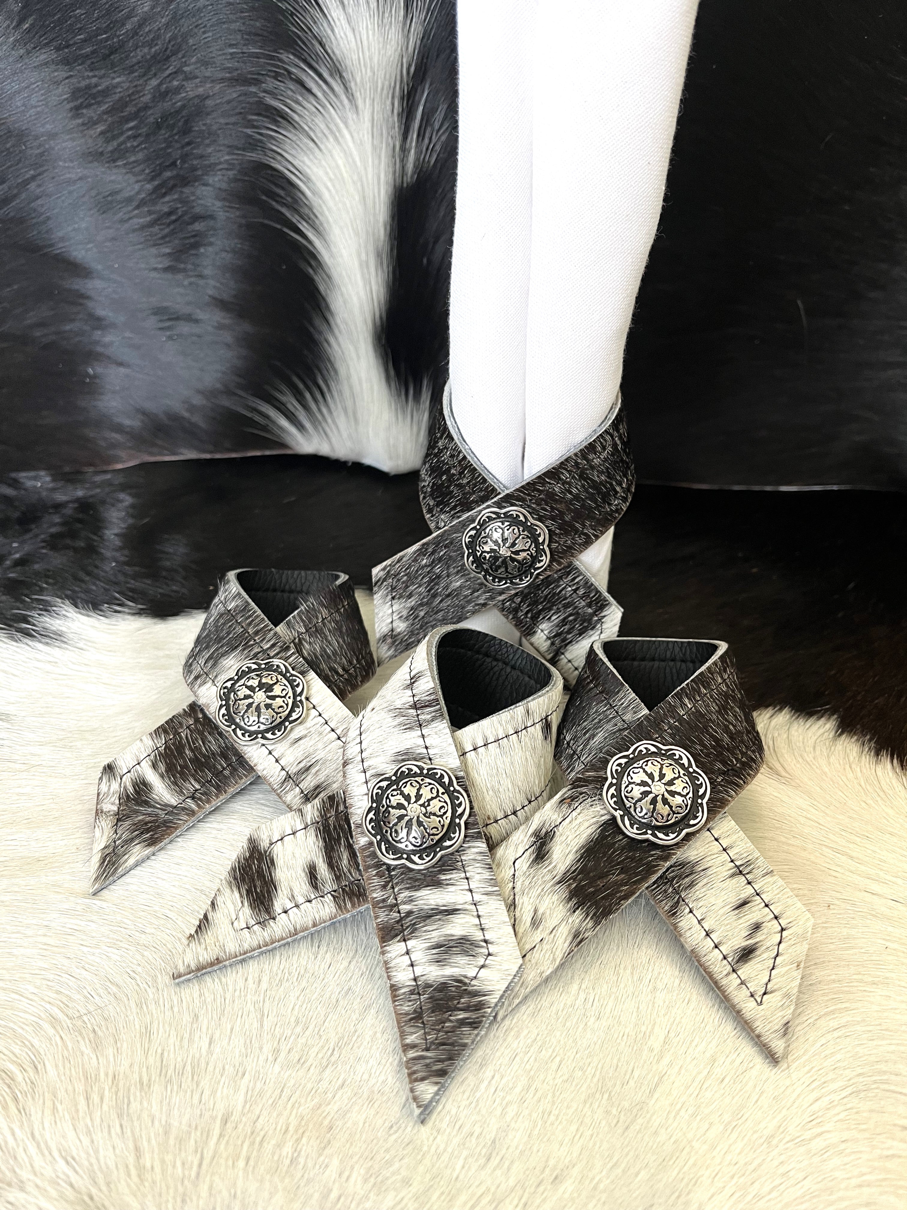 Handmade Black White Cowhide & Concho Napkin Rings by Your Western Decor