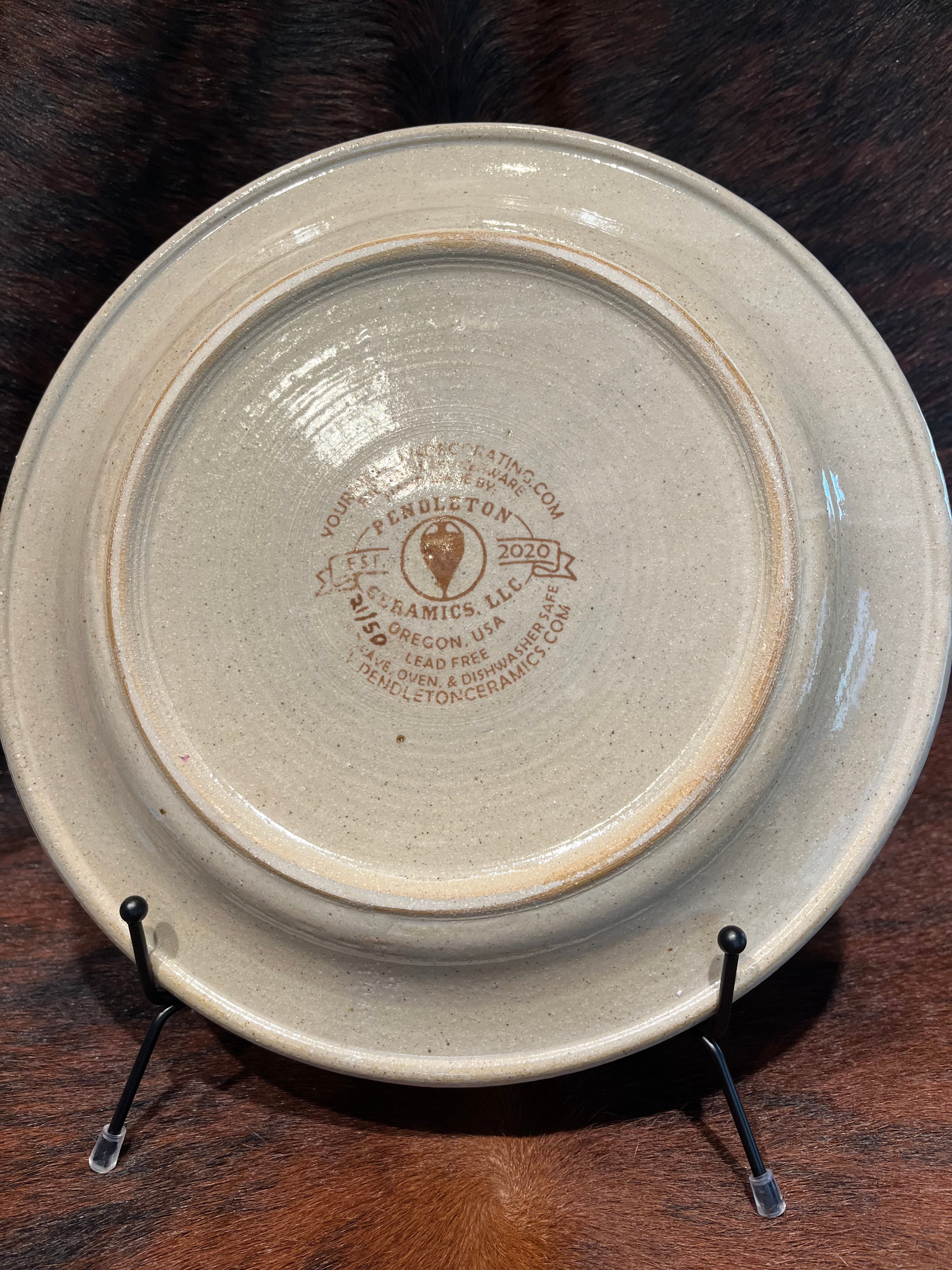 Blue mountain ranch brands dinner plate bottom - Handmade dishes made in Pendleton, Oregon 