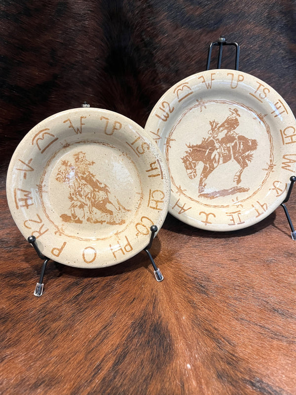 Shooters Saucer and Let 'er Buck Bread Plates made in the USA 