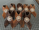 Brindle cowhide and horseshoe concho napkin rings handmade in the USA by Blue Mountain Brands USA Home Decor