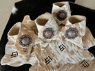 Custom branded cowhide coasters and concho napkin rings - Handmade in Oregon by Randee McKague, Your Western Decor