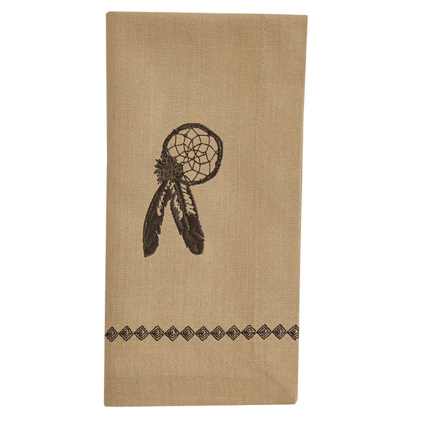Burlap tan embroidered dream catcher. Set of 4 cloth napkins. Your Western Decor