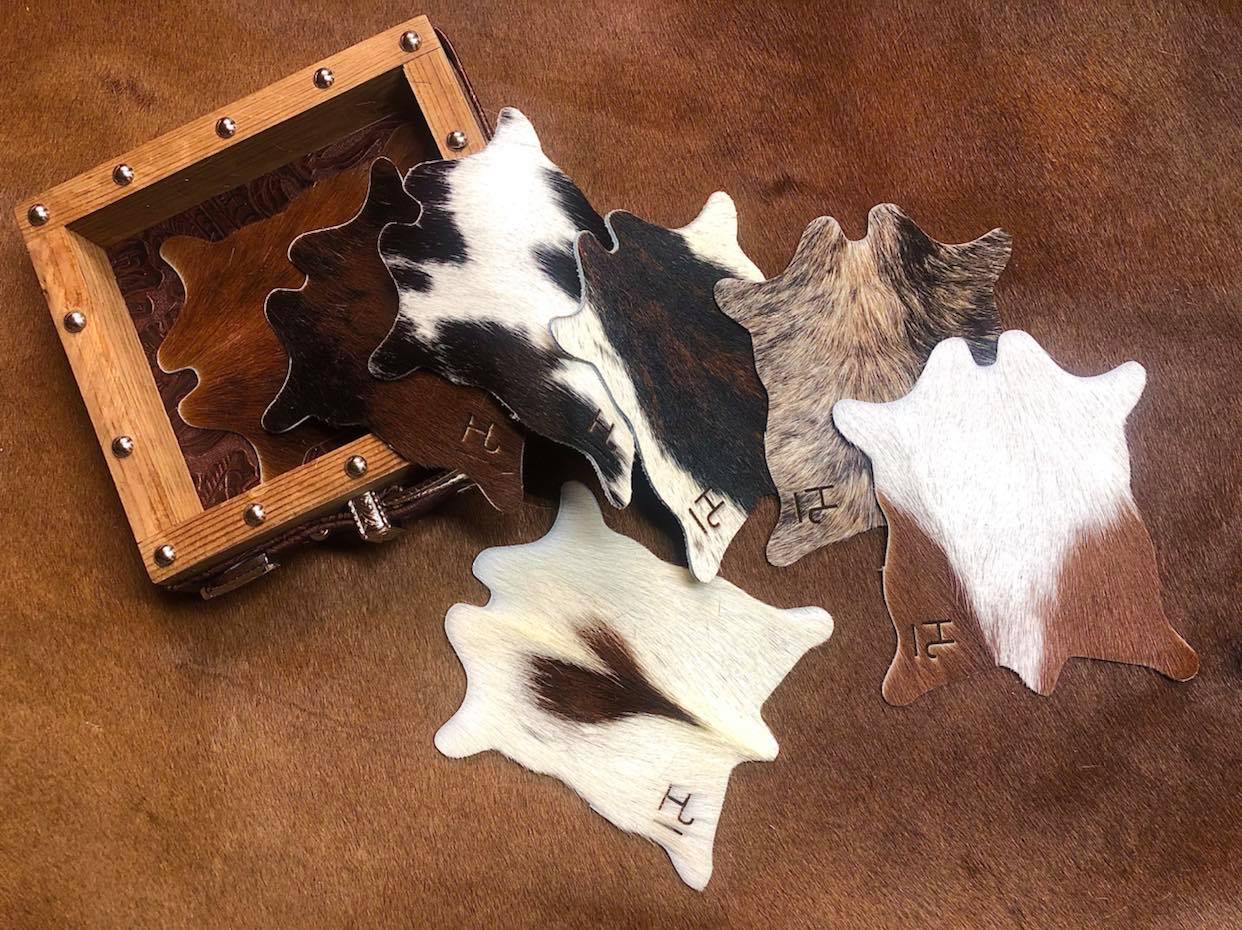 Hanson Ranch Branded Custom Cowhide Coasters - Your Western Decor