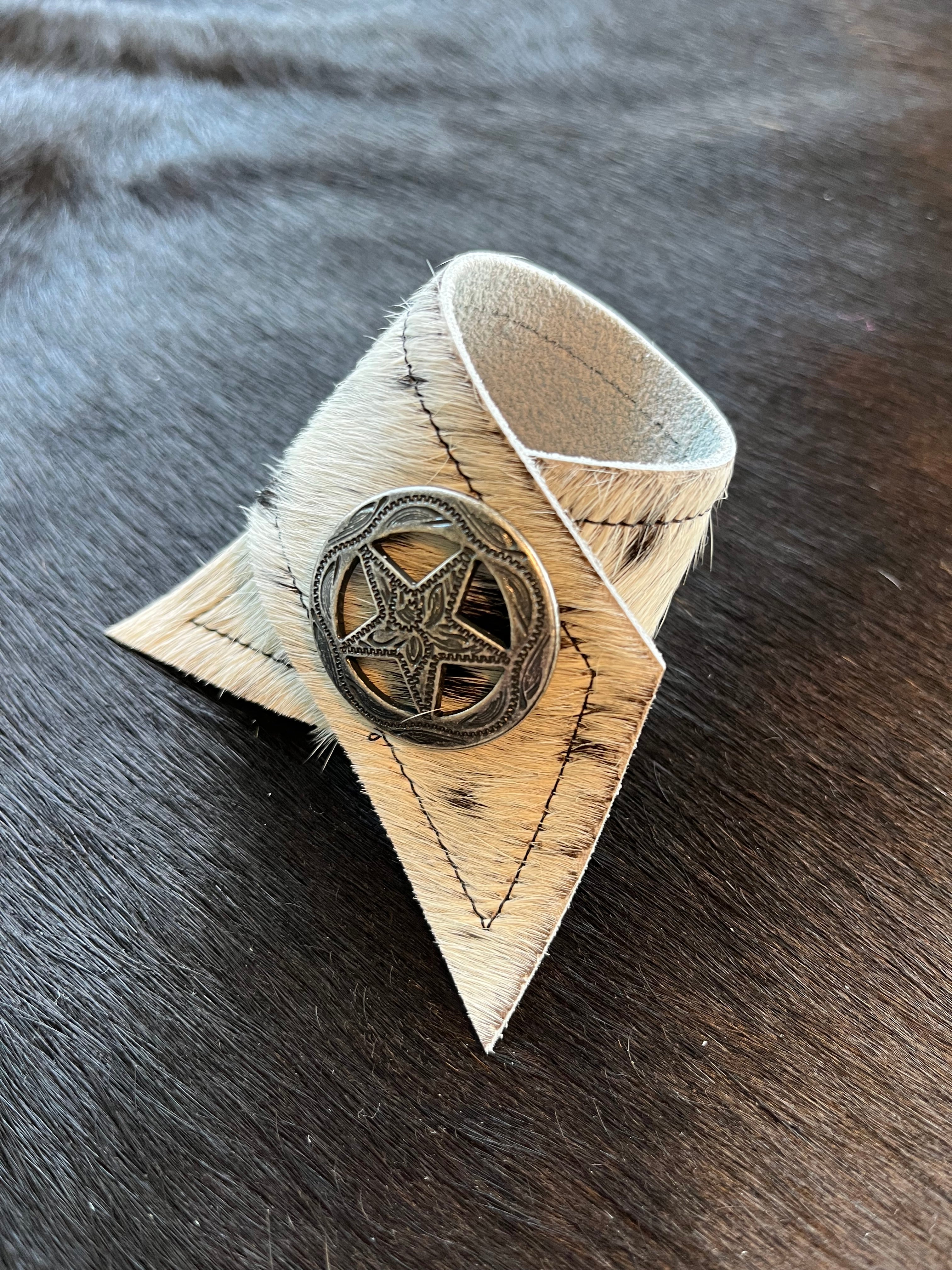 Peppered Cowhide and Star Concho Napkin Ring - Handmade in Oregon at Your Western Decor