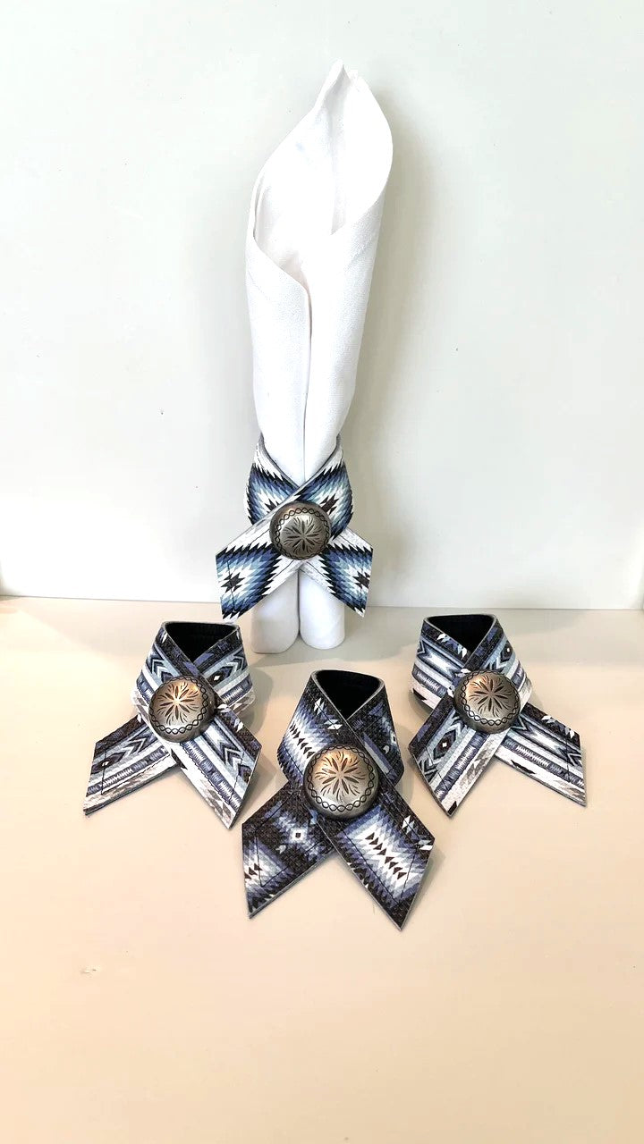 Southwestern Aztec Design Leather Napkin Rings - Blue Mountain Brands Home Decor