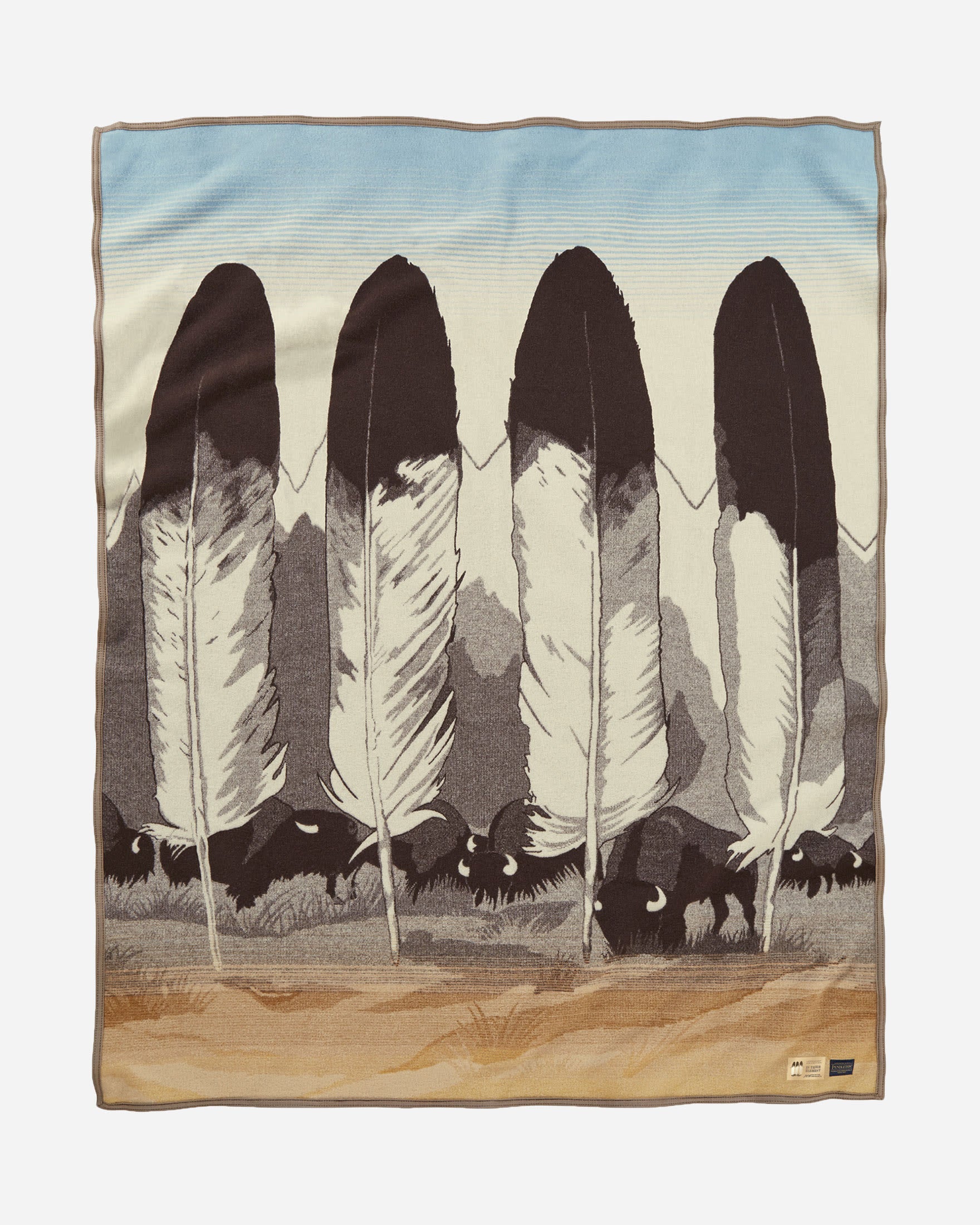 American made The Legend - In Their Element Blanket by Pendleton - Bison and Feathers Wool Blanket - Blue Mountain Brands USA