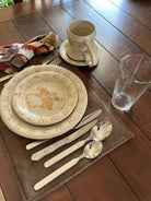 bronc and brands bread plate, salad plate, cup, saucer, napkin ring, pint glass and flatware 